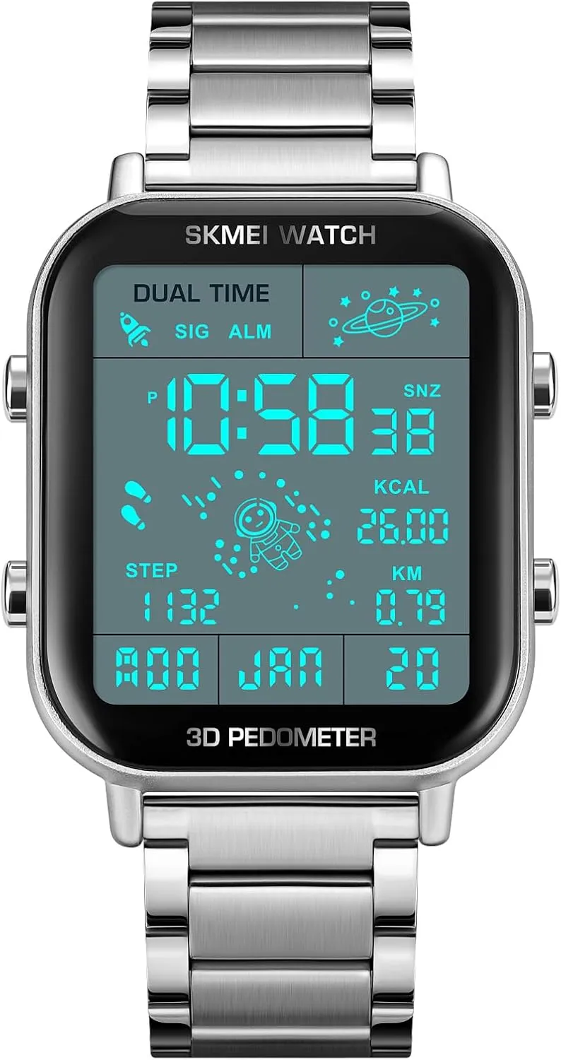 Pedometer soldier acquire giraffe literally Calorie Calendar Waterproof Men's Wrist Watch Gosasa Luxury Men Digital Watches Multifunction Stainless Steel Sport Wristwatch 
