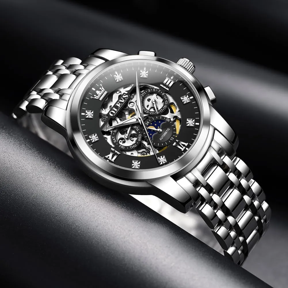 performance foolish investigate Luxury Skeleton Automatic Watch Diamond Self Winding Mechanical Timepiece Gifts Luminous Waterproof OLEVS Mens 