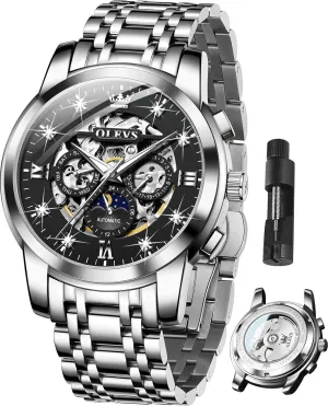 performance foolish investigate Luxury Skeleton Automatic Watch Diamond Self Winding Mechanical Timepiece Gifts Luminous Waterproof OLEVS Mens 