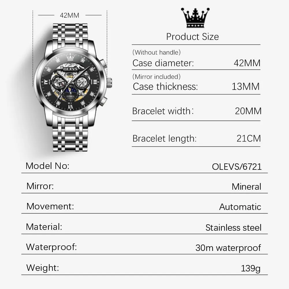 performance foolish investigate Luxury Skeleton Automatic Watch Diamond Self Winding Mechanical Timepiece Gifts Luminous Waterproof OLEVS Mens 