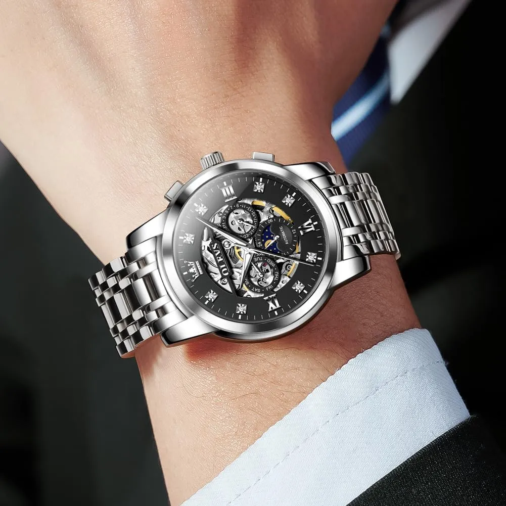 performance foolish investigate Luxury Skeleton Automatic Watch Diamond Self Winding Mechanical Timepiece Gifts Luminous Waterproof OLEVS Mens 