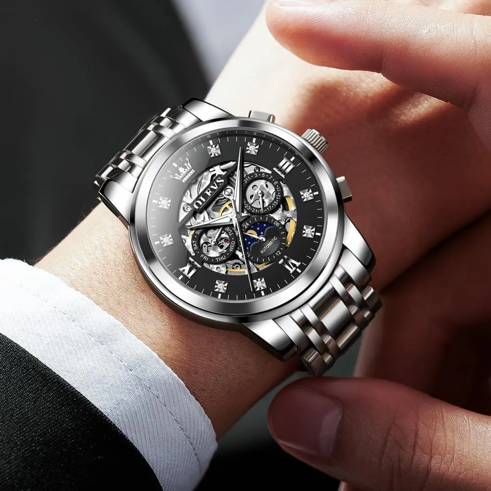 performance foolish investigate Luxury Skeleton Automatic Watch Diamond Self Winding Mechanical Timepiece Gifts Luminous Waterproof OLEVS Mens 