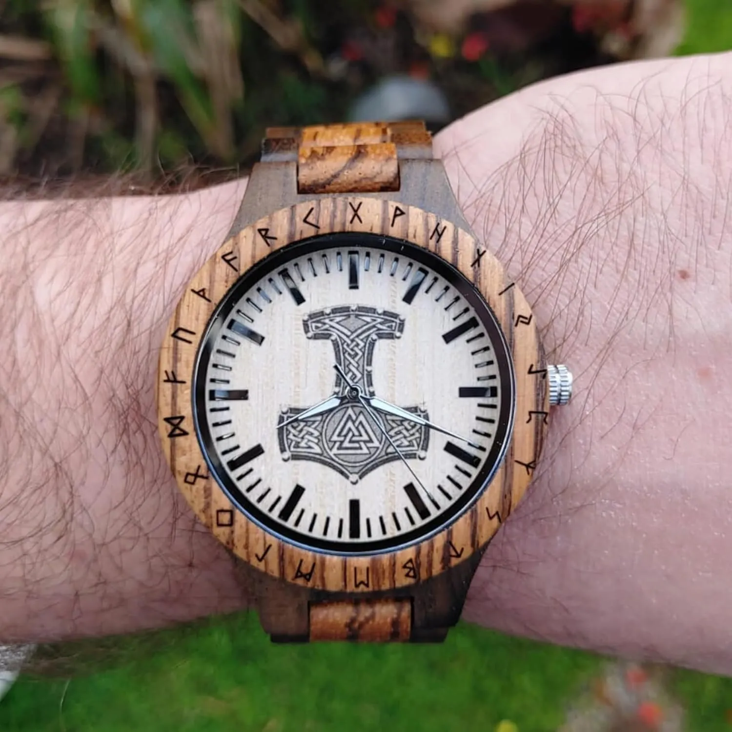 Personalized Men's Gift, Viking Watches, Natural Wood turbulent Wristwatch, Luxury Wooden Chronograph, Custom Engraved Watch, Unique Gift for Men Vikingenes ?C Wooden Watches for Men, Engraved Wood Watch, 