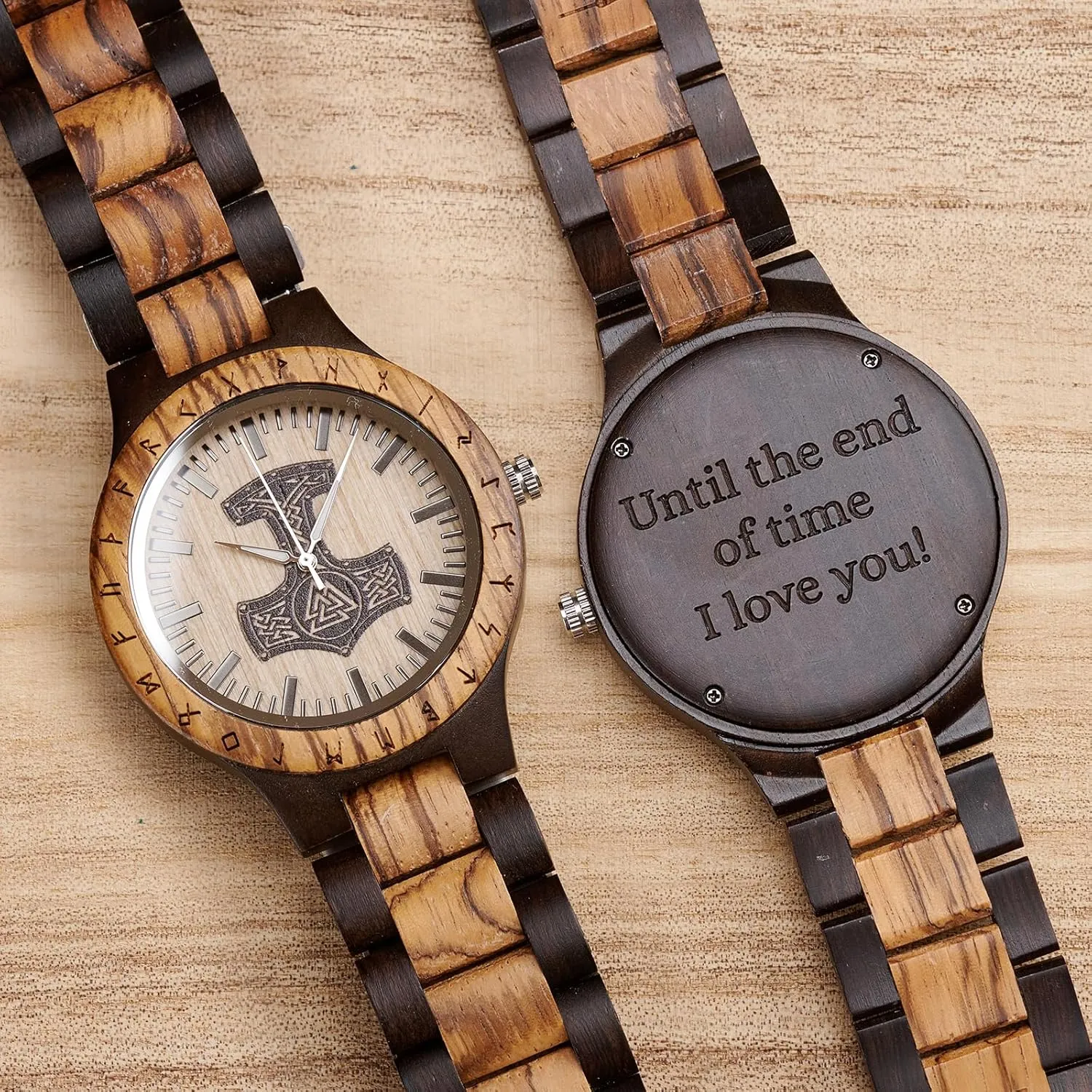 Personalized Men's Gift, Viking Watches, Natural Wood turbulent Wristwatch, Luxury Wooden Chronograph, Custom Engraved Watch, Unique Gift for Men Vikingenes ?C Wooden Watches for Men, Engraved Wood Watch, 