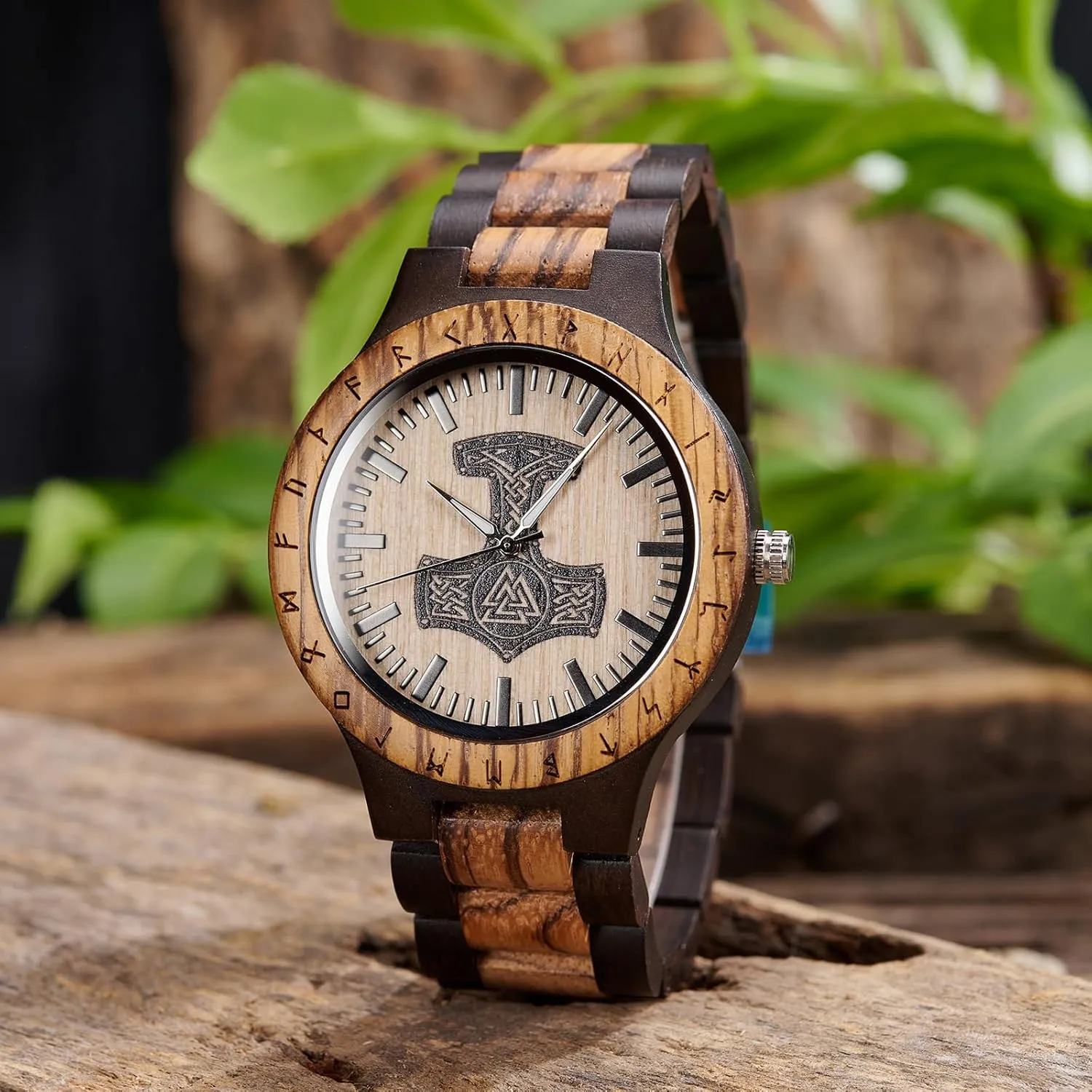 Personalized Men's Gift, Viking Watches, Natural Wood turbulent Wristwatch, Luxury Wooden Chronograph, Custom Engraved Watch, Unique Gift for Men Vikingenes ?C Wooden Watches for Men, Engraved Wood Watch, 