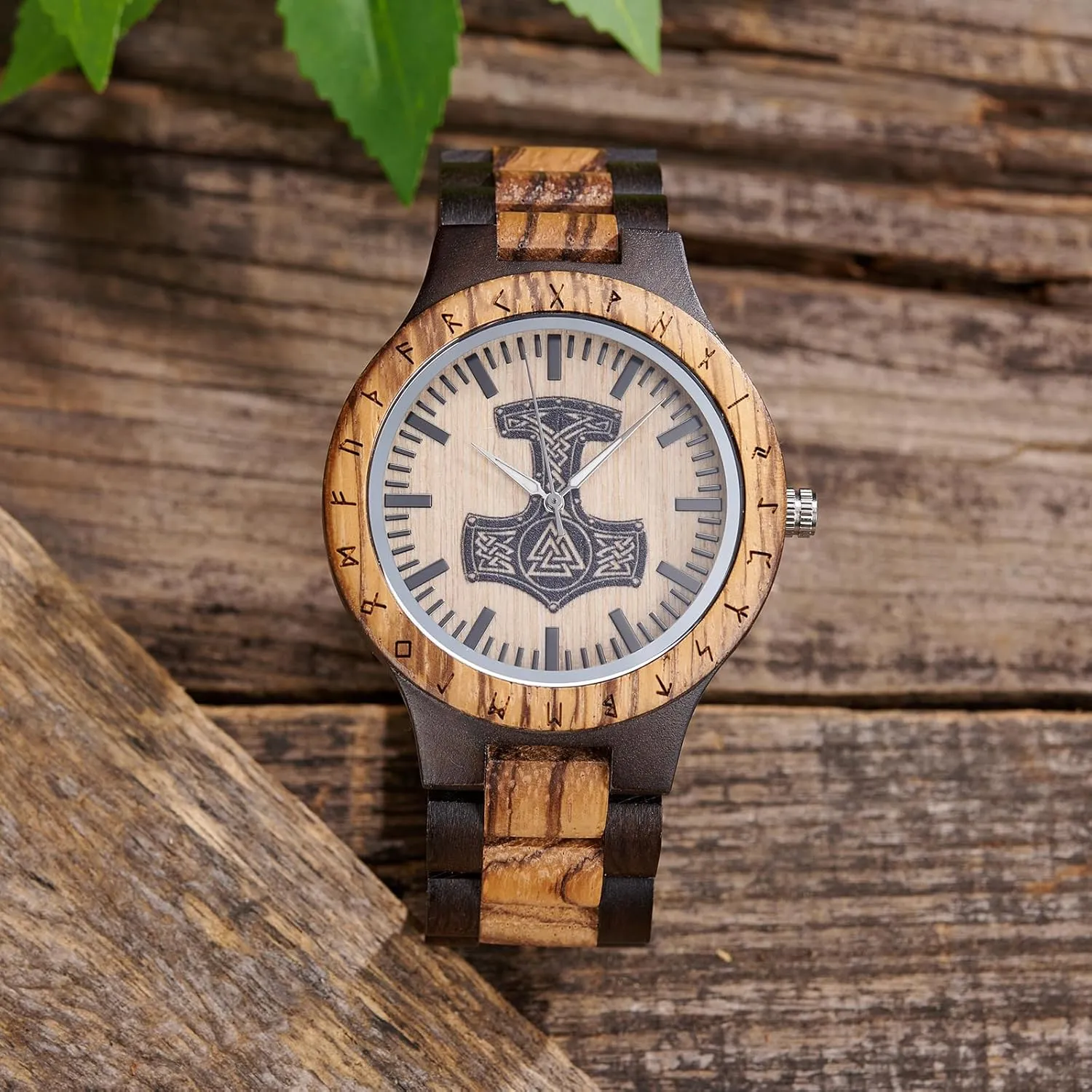 Personalized Men's Gift, Viking Watches, Natural Wood turbulent Wristwatch, Luxury Wooden Chronograph, Custom Engraved Watch, Unique Gift for Men Vikingenes ?C Wooden Watches for Men, Engraved Wood Watch, 