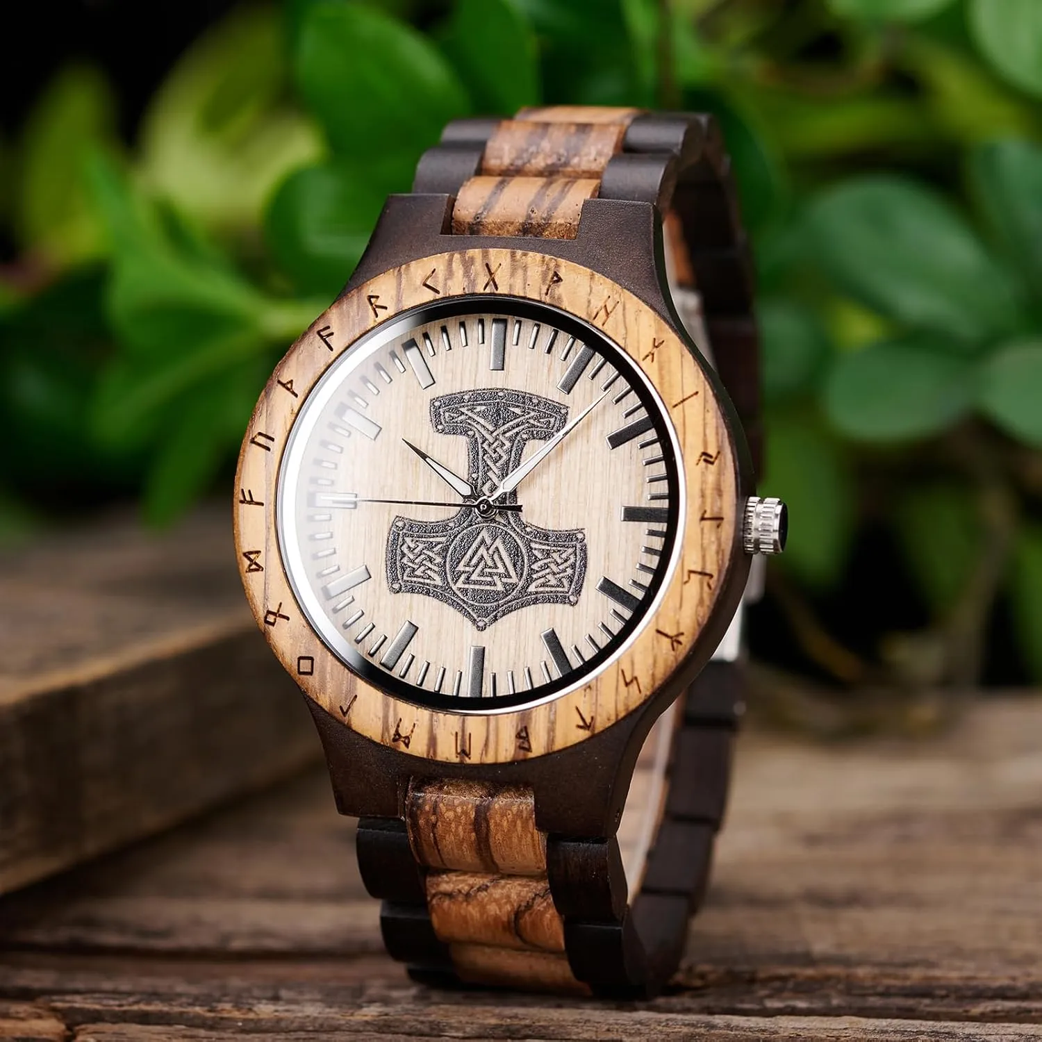 Personalized Men's Gift, Viking Watches, Natural Wood turbulent Wristwatch, Luxury Wooden Chronograph, Custom Engraved Watch, Unique Gift for Men Vikingenes ?C Wooden Watches for Men, Engraved Wood Watch, 