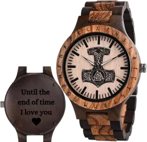 Personalized Men's Gift, Viking Watches, Natural Wood turbulent Wristwatch, Luxury Wooden Chronograph, Custom Engraved Watch, Unique Gift for Men Vikingenes ?C Wooden Watches for Men, Engraved Wood Watch, 