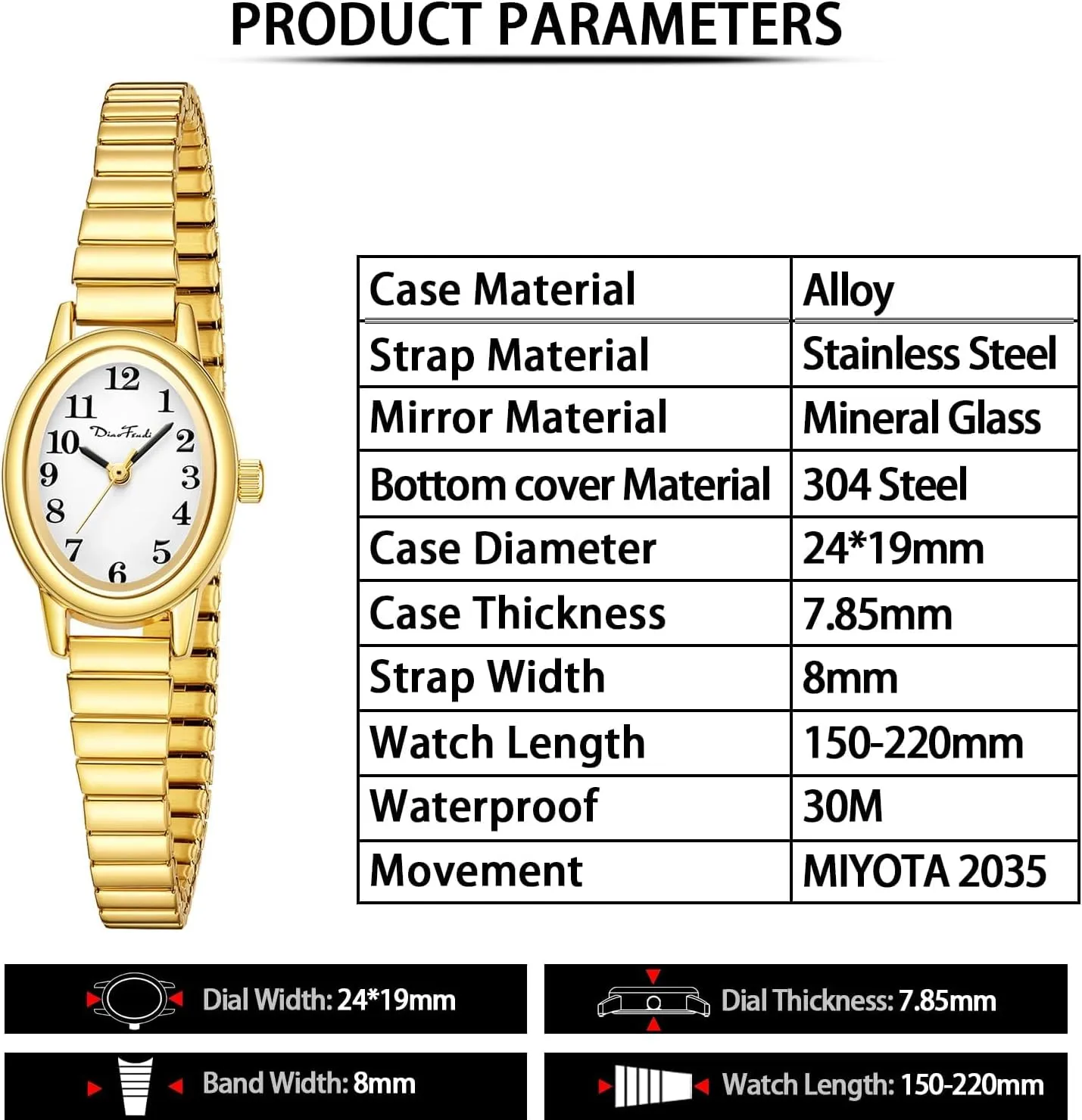 Petite Women's Easy Reader Watch, Analog Women Watch with excavation mosquito endpoint Stainless Steel Expansion Band, Water Resistant Diaofendi 