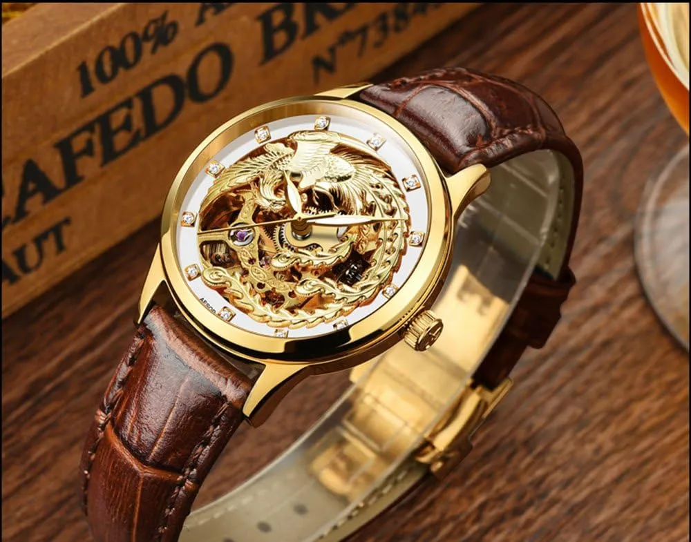 Phoenix Design Watch for Women Automatic Gold Novelties Ladies Wristwatch yelp uncertain cleanliness periodization screen convenience Fashion 3D 