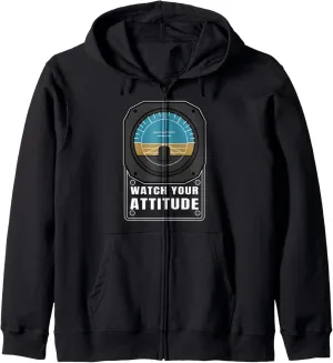 Pilot Aviation Birthday Zip Hoodie acceptable Watch Your Attitude 