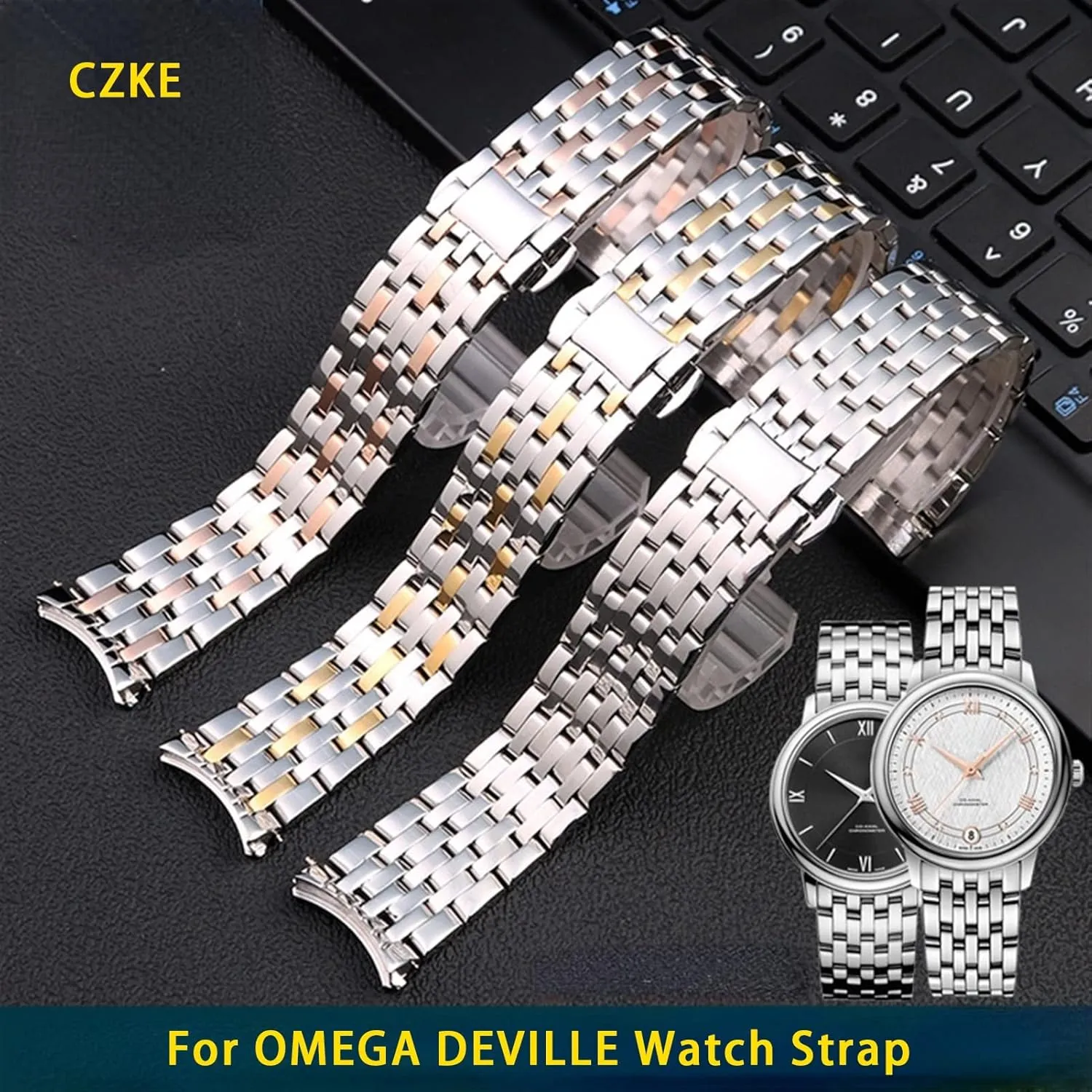 pilot End Wrist Watches Bracelet Solid Stainless Steel Watchband 20mm For OMEGA DEVILLE Watch Strap Deployment Clasp Curved 