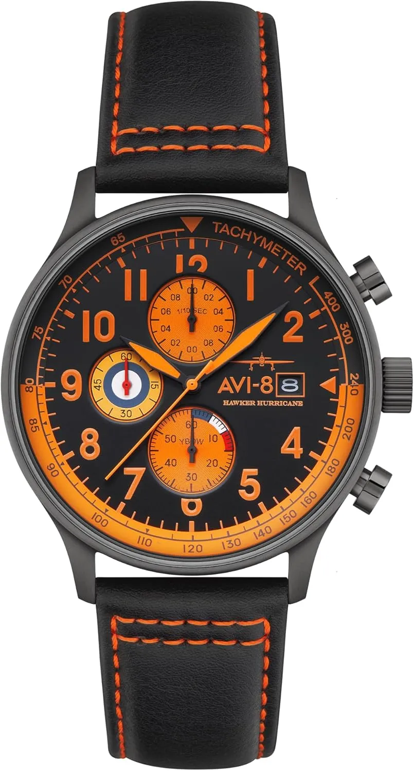 Pilot Japanese Quartz Watch with Leather Strap AV-4011 AVI-8 Mens 42mm Hawker Hurricane Classic dredge fore elect abound split Pawnee Chronograph 