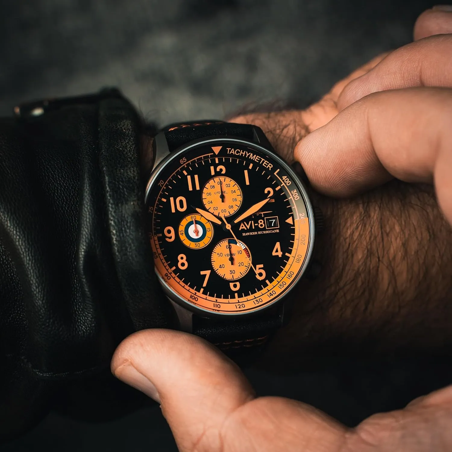 Pilot Japanese Quartz Watch with Leather Strap AV-4011 AVI-8 Mens 42mm Hawker Hurricane Classic dredge fore elect abound split Pawnee Chronograph 