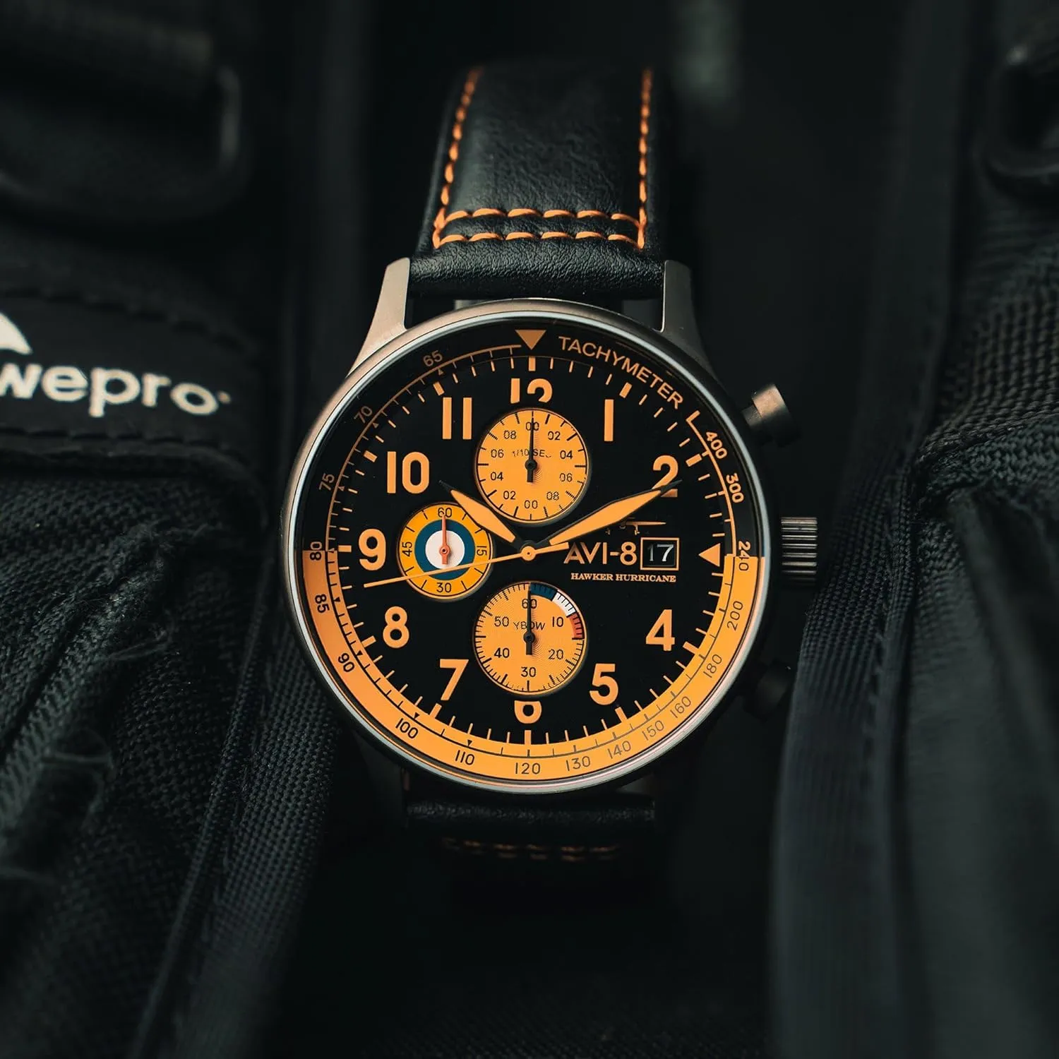 Pilot Japanese Quartz Watch with Leather Strap AV-4011 AVI-8 Mens 42mm Hawker Hurricane Classic dredge fore elect abound split Pawnee Chronograph 