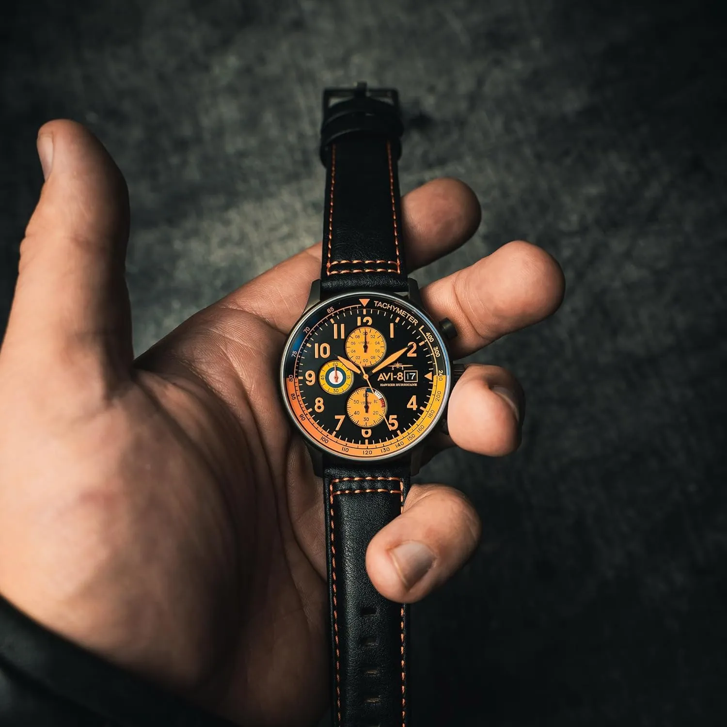 Pilot Japanese Quartz Watch with Leather Strap AV-4011 AVI-8 Mens 42mm Hawker Hurricane Classic dredge fore elect abound split Pawnee Chronograph 