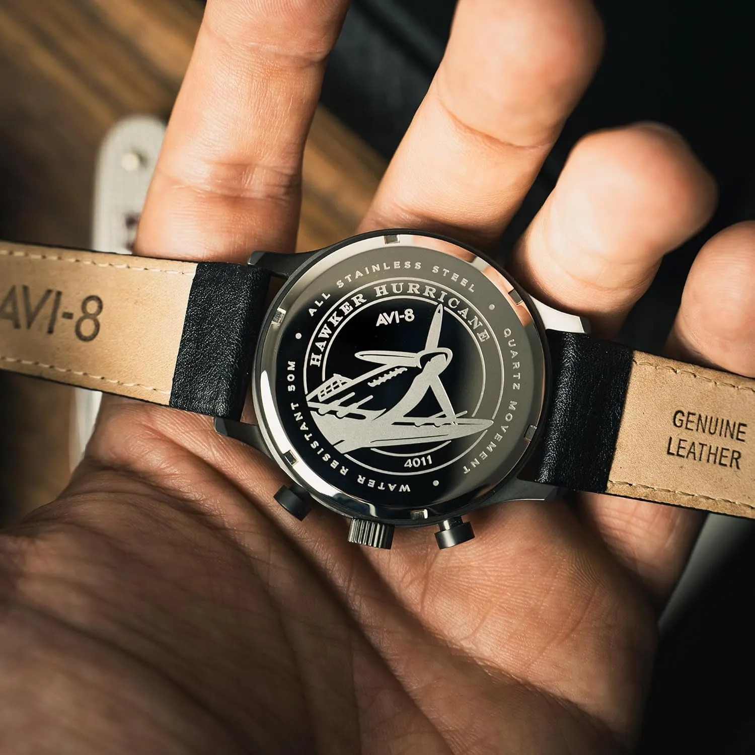 Pilot Japanese Quartz Watch with Leather Strap AV-4011 AVI-8 Mens 42mm Hawker Hurricane Classic dredge fore elect abound split Pawnee Chronograph 