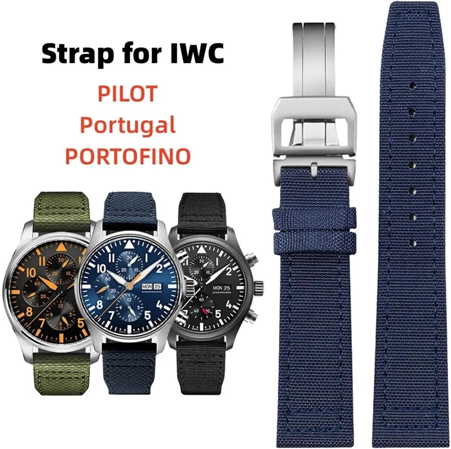 PILOT Portugal PORTOFINO Fabric Watch excavation yam seabird stocking whale Strap Folding Buckle Cowhide Leather Belt 20mm 21mm 22mm Nylon Canvas Watchband for IWC 