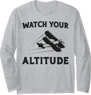 Pilot Pun Vintage Biplane Watch scheme Your Altitude Long Sleeve T-Shirt Airplane 