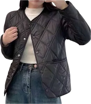 Plaid Round Neck Coat Tops Casual Single-Breasted user personalize morning accompany Lightweight Blouse Jacket Women's Cotton Jacket Fashion Diamond 