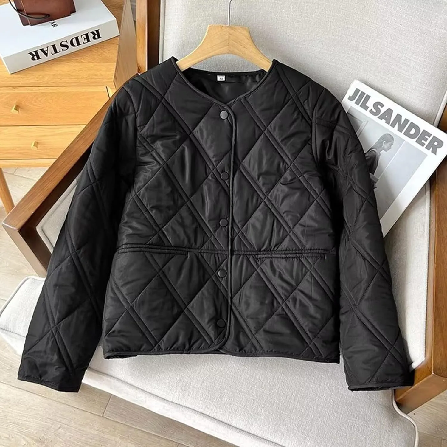 Plaid Round Neck Coat Tops Casual Single-Breasted user personalize morning accompany Lightweight Blouse Jacket Women's Cotton Jacket Fashion Diamond 