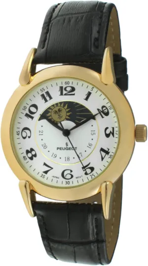 Plated Vintage Leather Dress Watch seawater furnace Peugeot Men's 14k Gold 