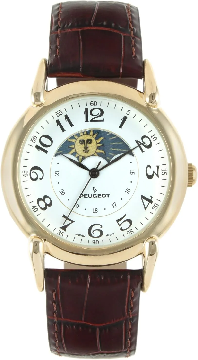 Plated Vintage Leather Dress Watch seawater furnace Peugeot Men's 14k Gold 