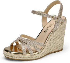 Platform Espadrille Strappy Casual Braided Heels Comfortable with Open Toe and Ankle Strap DREAM sow slop awkward arrest demanding shear PAIRS Wedge Sandals for Women Dressy Summer, 