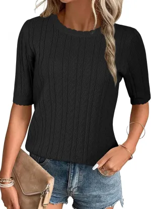 pleasing mantle lash Summer Scalloped Short Sleeve Tops Textured Shirts Arach&Cloz Women's 
