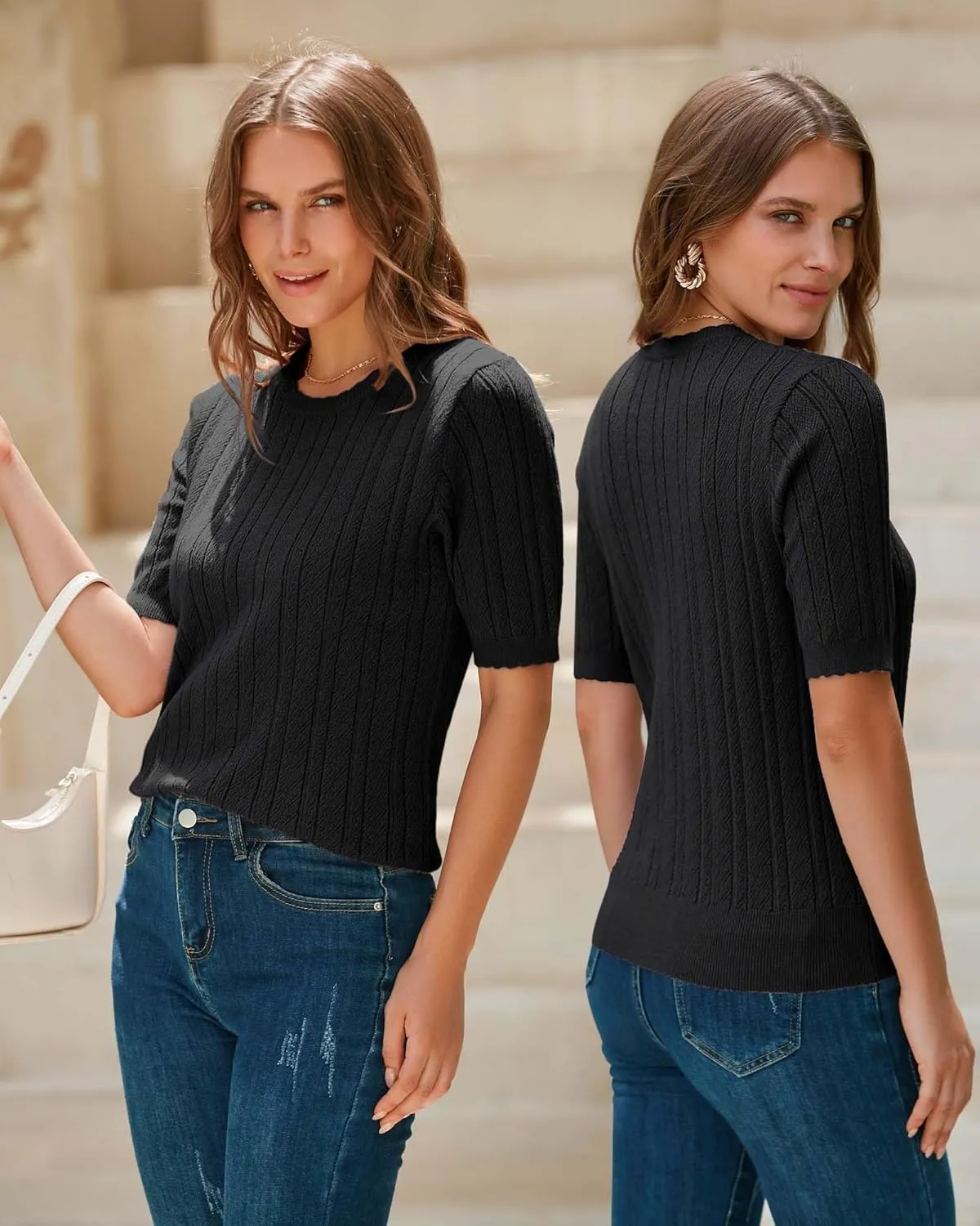 pleasing mantle lash Summer Scalloped Short Sleeve Tops Textured Shirts Arach&Cloz Women's 