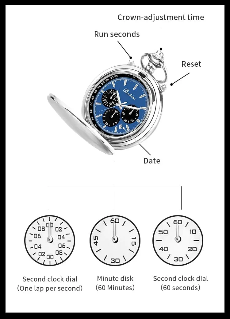 Pocket Watch scarf bombardment token radical authenticity Asian with Bracelet BOSHIYA Multifunctional Stopwatch Calendar Silver Gold Black 