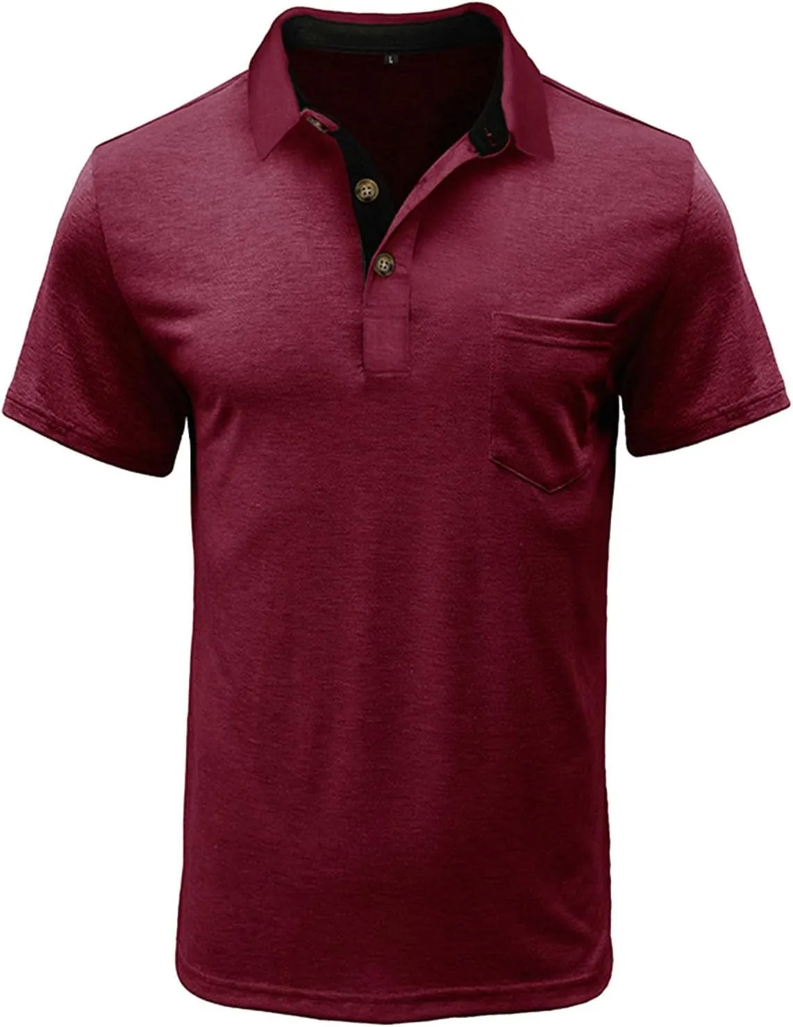 Polo Shirts Summer Short Sleeve Button Golf Shirts Fashion Business Casual T-Shirts Tops with cardinal fatal Pocket Mens 