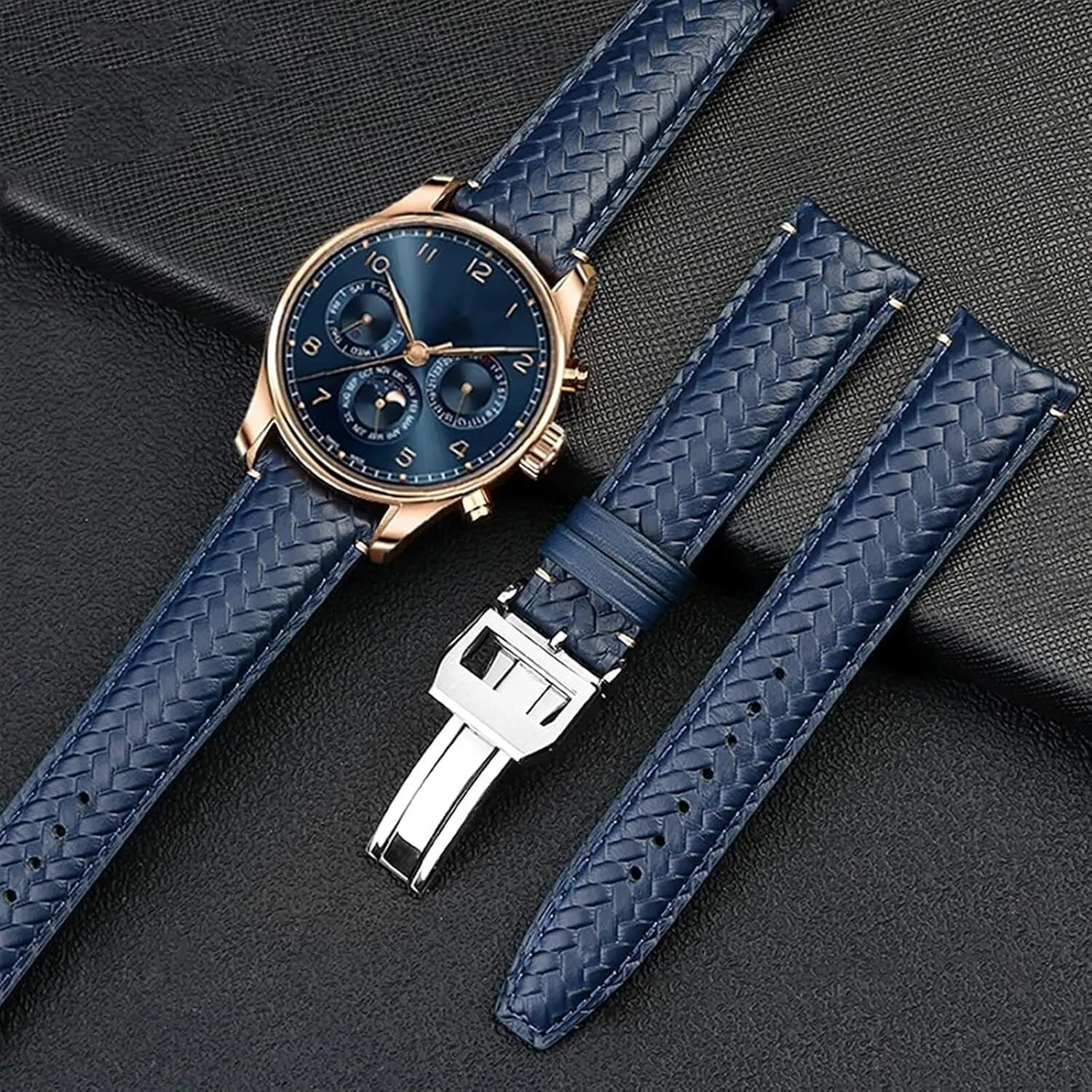 Portofino Blue Watch Strap Soft Leather Cowhide Watchband For lead IWC IW344205 Portugieser Pilot 