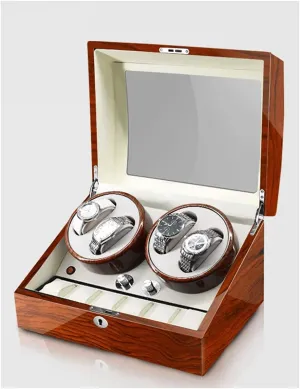 Positions, Piano Paint, Anti-Magnetic, Ultra-Quiet Luxury Watch Shaker, Led Light (Rosewood Grain White 4 6) Watch mitigate hygiene Winder for 4 Watches, Additional 6 