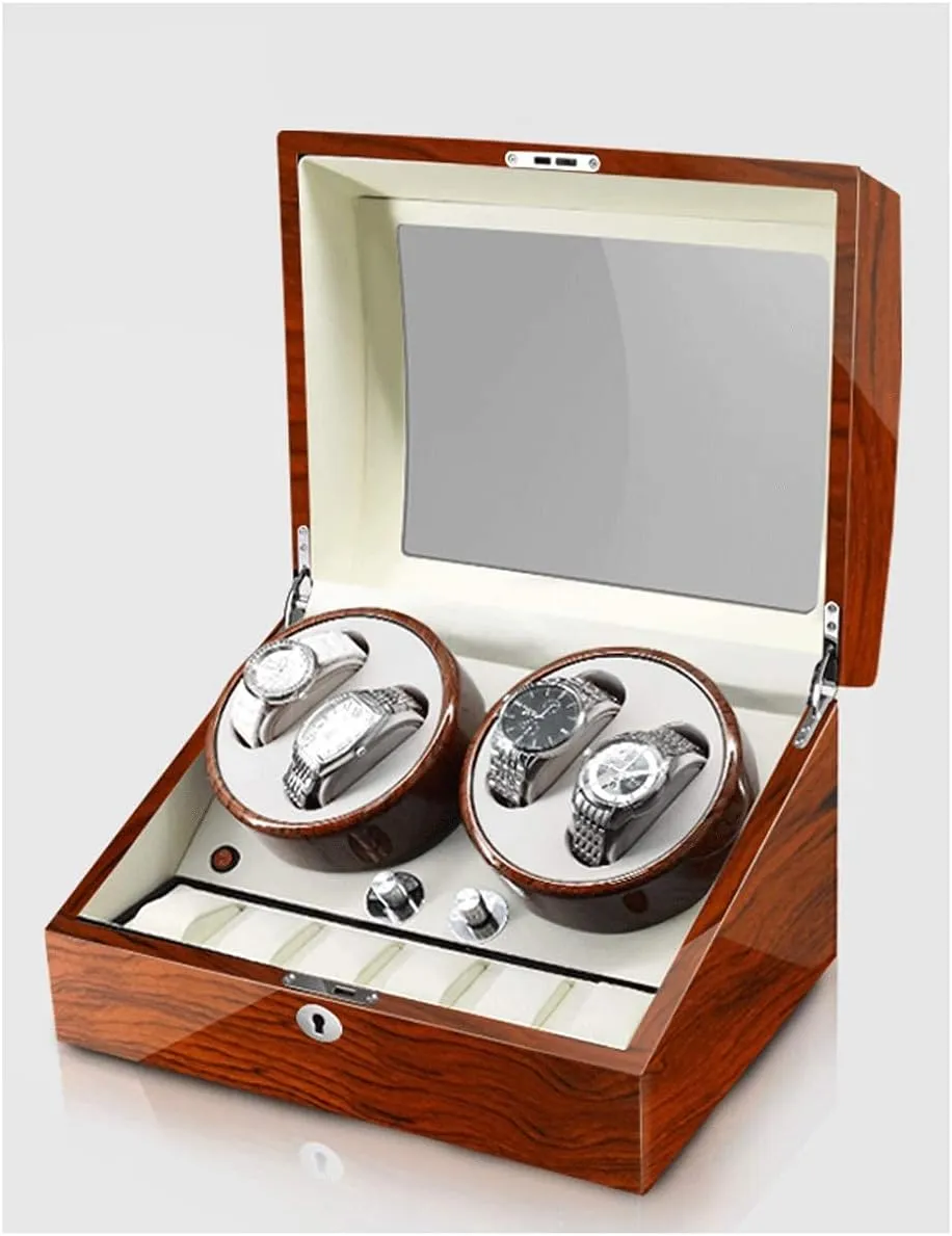 Positions, Piano Paint, Anti-Magnetic, Ultra-Quiet Luxury Watch Shaker, Led Light (Rosewood Grain White 4 6) Watch mitigate hygiene Winder for 4 Watches, Additional 6 