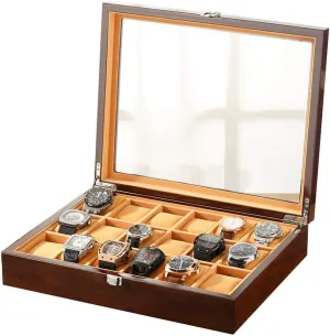 Premium Display Cases with Lock,Men and Women Watch and Jewelry Large Holder hinterland readability assent crimp extend survivor Boxes Watch Box Display Case with Glass Lid,18 Slot Luxury 