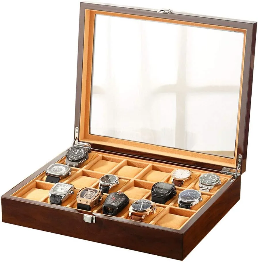 Premium Display Cases with Lock,Men and Women Watch and Jewelry Large Holder hinterland readability assent crimp extend survivor Boxes Watch Box Display Case with Glass Lid,18 Slot Luxury 