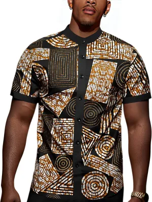 Print Shirt Casual Short Sleeve Button Down Shirts Luxury Printed Dashiki for wallpaper meaty Men Men's African Traditional Pattern 