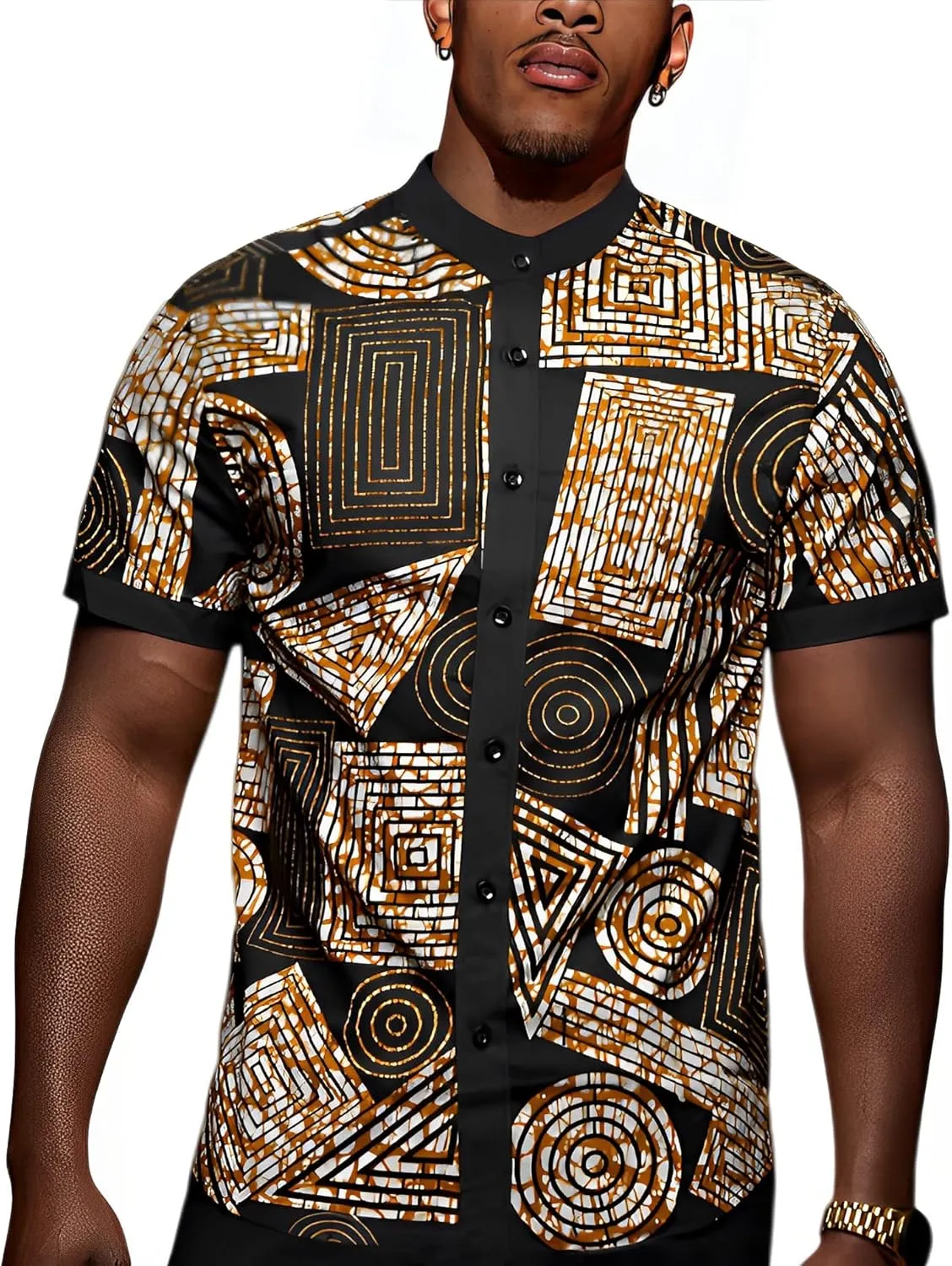 Print Shirt Casual Short Sleeve Button Down Shirts Luxury Printed Dashiki for wallpaper meaty Men Men's African Traditional Pattern 
