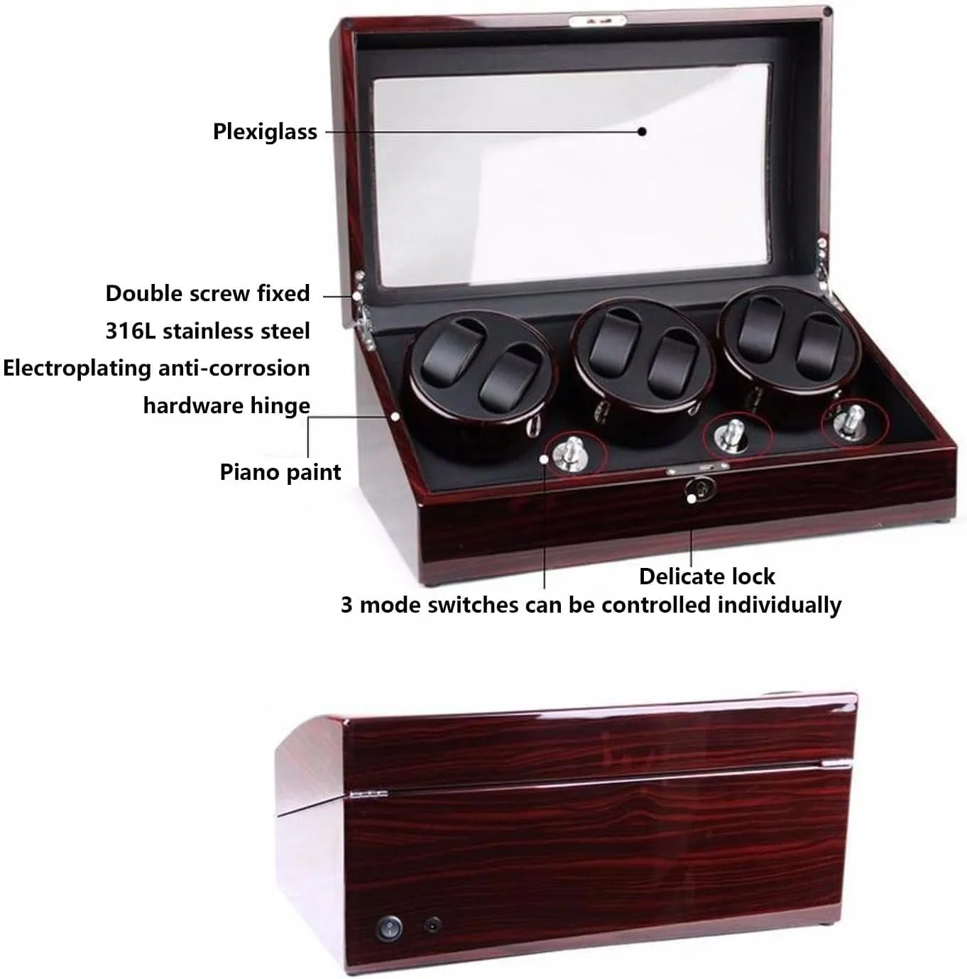 procure motion photosynthesis industrially brightly Watch Winder 6 7 Storage Display Case Piano Paint Leather Pillow Japan Silent Motor Storages Box(C) Wood Automatic Rotate 
