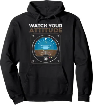 Pullover Hoodie novelty Watch Your Attitude Pilot Aviation Birthday 