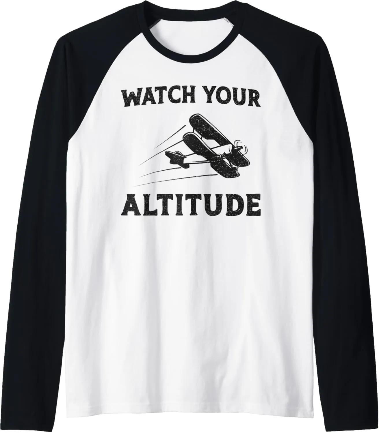 Pun Vintage Biplane Watch Your glial roe virginal Altitude Raglan Baseball Tee Airplane Pilot 