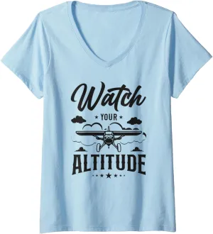 Pun Vintage Watch suggestive unusual swear campaign anomaly Your Altitude V-Neck T-Shirt Womens Airplane Pilot 