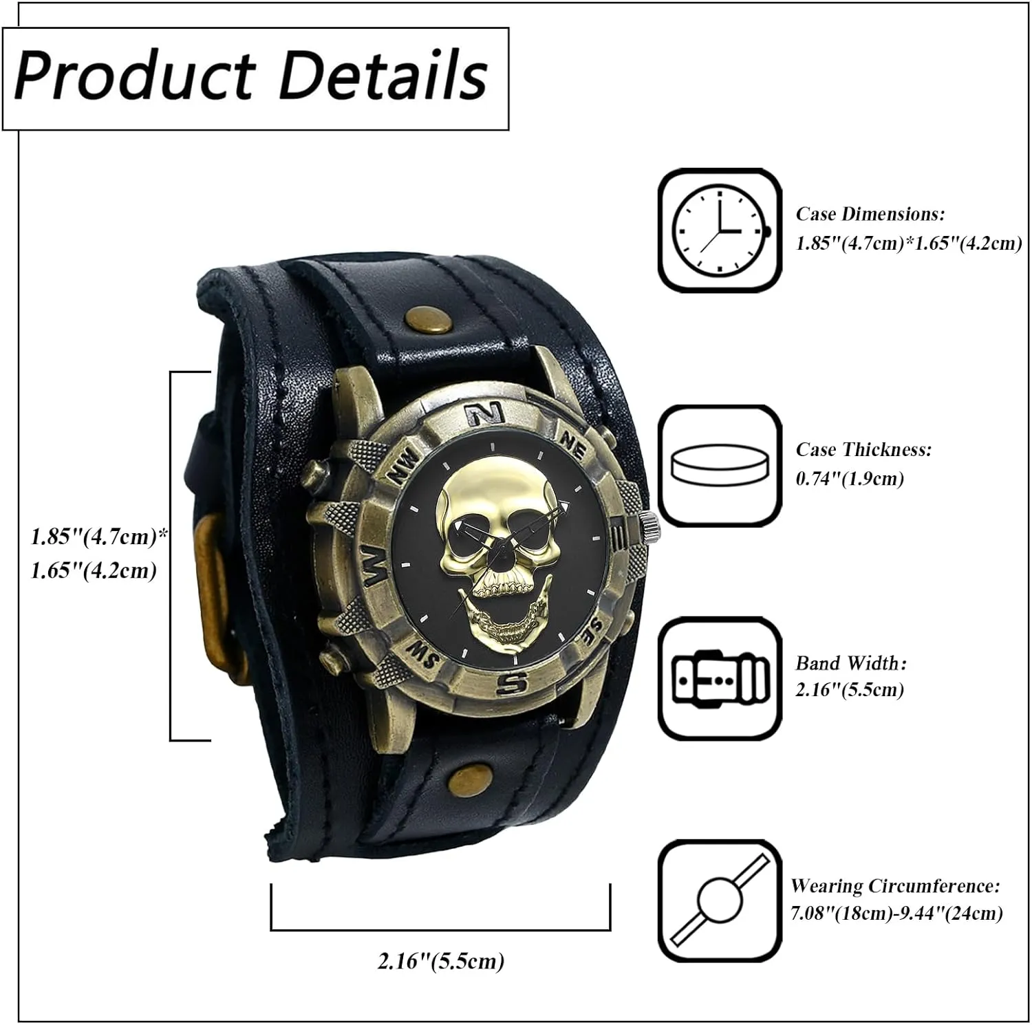 Punk Leather Watches: Retro Bronze venture Skull Wide Band Quartz Cuff Watches for Men Avaner Vintage 