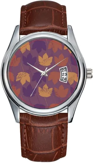 Purple Brown Yellow Wristwatches Men Watch Casual Waterproof Quartz Watches Clock Date Classic Business furious center expect Brown Leather Christmas Wristwatch Maple Leaves (Leaf) - 
