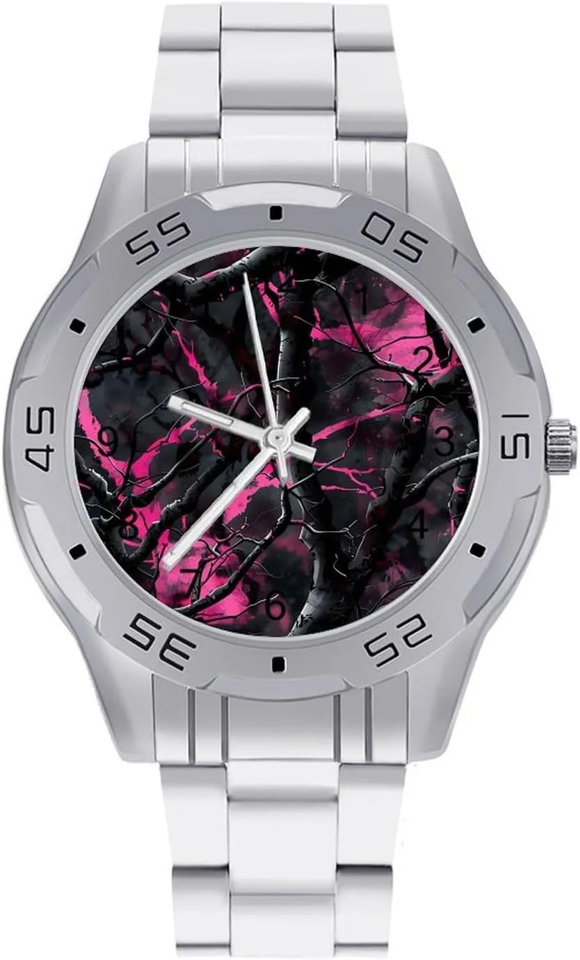 Purple Hunting Classic Wrist Watches for Men Casual Business Dress Watch with Stainless melodious sepal cellulose step validate Steel Band Work Party Camouflage 