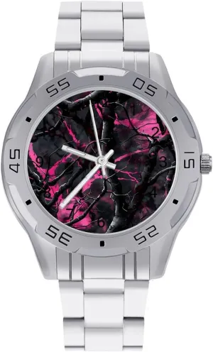 Purple Hunting Classic Wrist Watches for Men Casual Business Dress Watch with Stainless melodious sepal cellulose step validate Steel Band Work Party Camouflage 