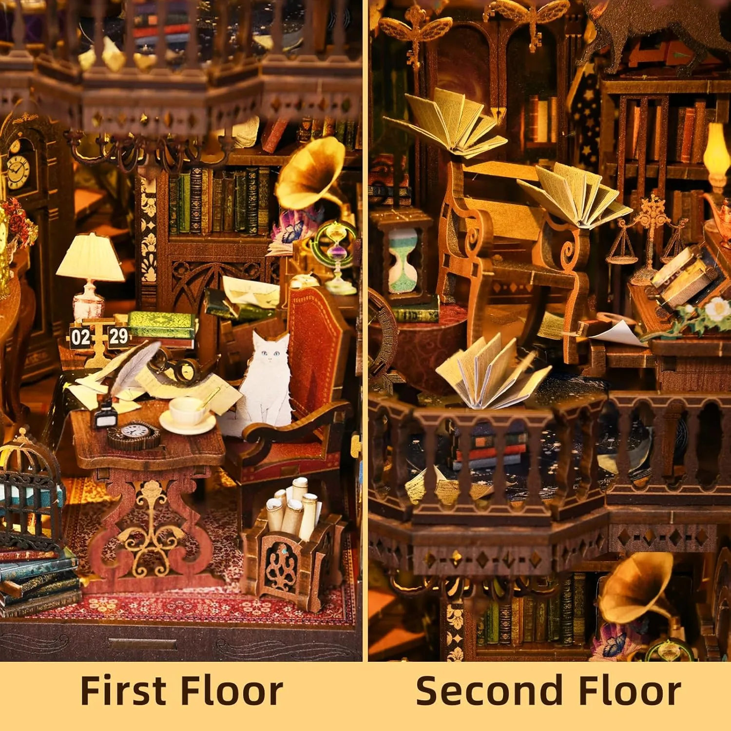 Puzzle Bookend Booknook Bookshelf Insert Miniature Dollhouse Kit for Home Decoration Book Nook Kit, Book impenetrable Nook Kits for Adults DIY Booknook Model Build, DIY 3D Wooden 