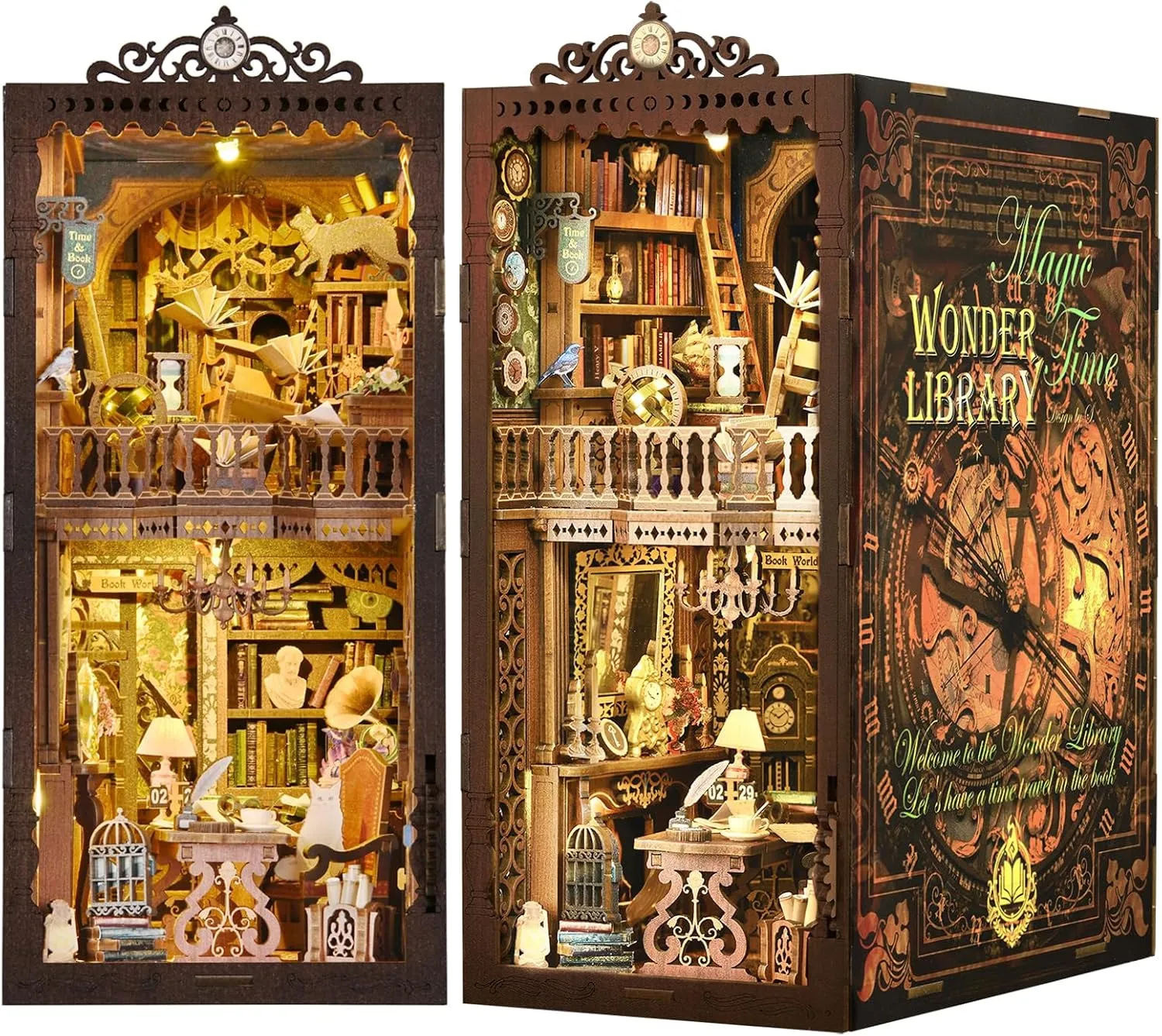 Puzzle Bookend Booknook Bookshelf Insert Miniature Dollhouse Kit for Home Decoration Book Nook Kit, Book impenetrable Nook Kits for Adults DIY Booknook Model Build, DIY 3D Wooden 