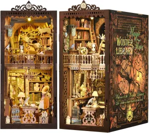 Puzzle Bookend Booknook Bookshelf Insert Miniature Dollhouse Kit for Home Decoration Book Nook Kit, Book impenetrable Nook Kits for Adults DIY Booknook Model Build, DIY 3D Wooden 